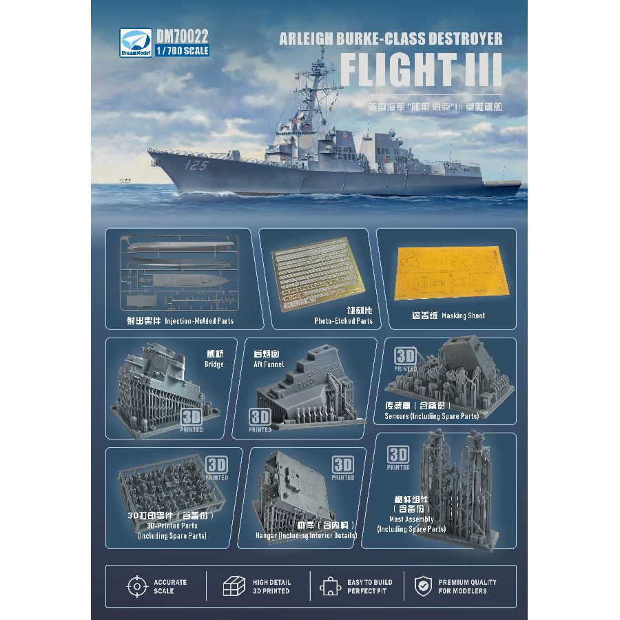 Model Kit Destroyer - DM70022 DREAM 1/700 アメリカ海軍 アーリー・バーク級駆逐艦 ファイトIII