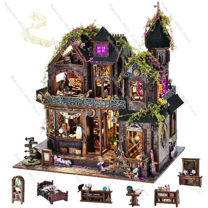 Model Kit House - 木製ミニチュアハウス 組み立てブロックモデルキット DIY 3Dパズル 手作りクラフト ホームデコレーションギフト
