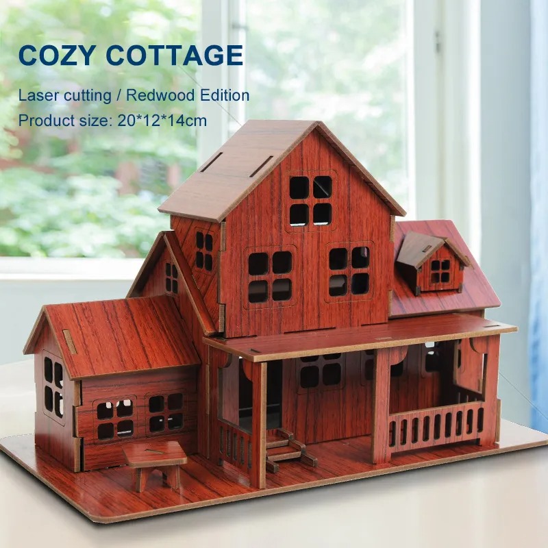 3D木製パズルモデルゲームコージーコテージDIY手作り機械式 - Model Kit House のレビューと価格