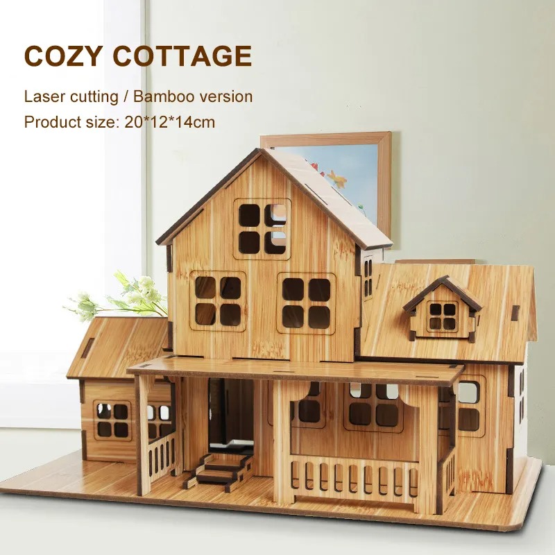 3D木製パズルモデルゲームコージーコテージDIY手作り機械式 - Model Kit House のレビューと価格